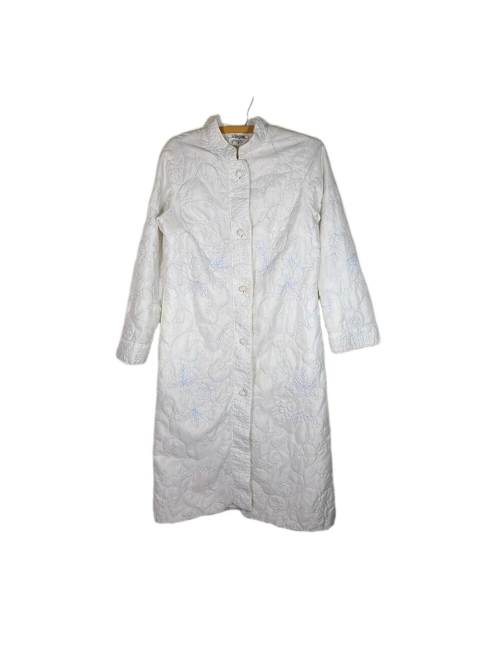 Vtg Quilted House Coat I Magnin Floral Nylon Dressing Jacket Knot Buttons Pinup